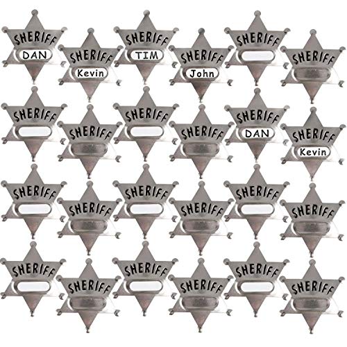 Metal Sheriff Badges - Silver Star Name Badges with Stickers for Personalized Names, Western Cowboy Dress Up Deputy's Badge Toys for Kids Birthday Party Favors, Giveaways & More